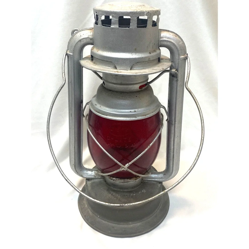 C.T. Ham Tubular Lantern Brass 1800s Red Globe